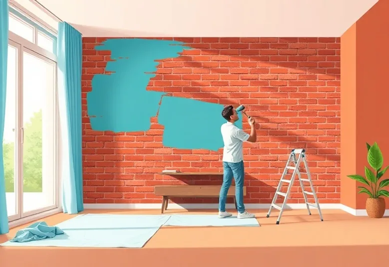 Peintre appliquant la peinture au rouleau sur un mur de salon